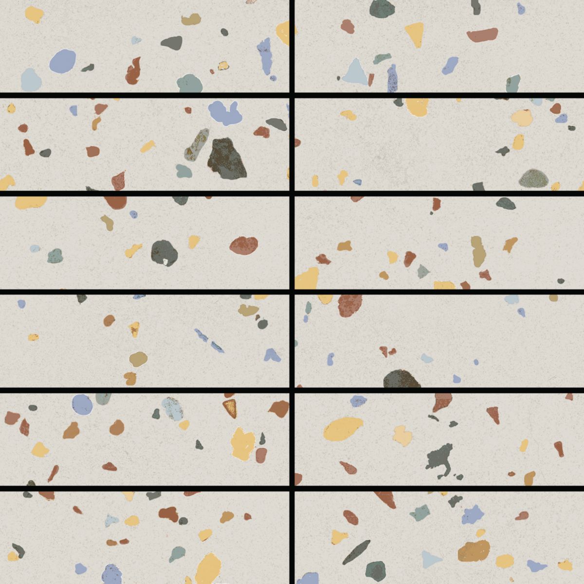 Mosaïque sol/mur grès cérame Dandy - terrazzo white naturel - tesselles 3,2x9,9 cm - trame 20x20 cm