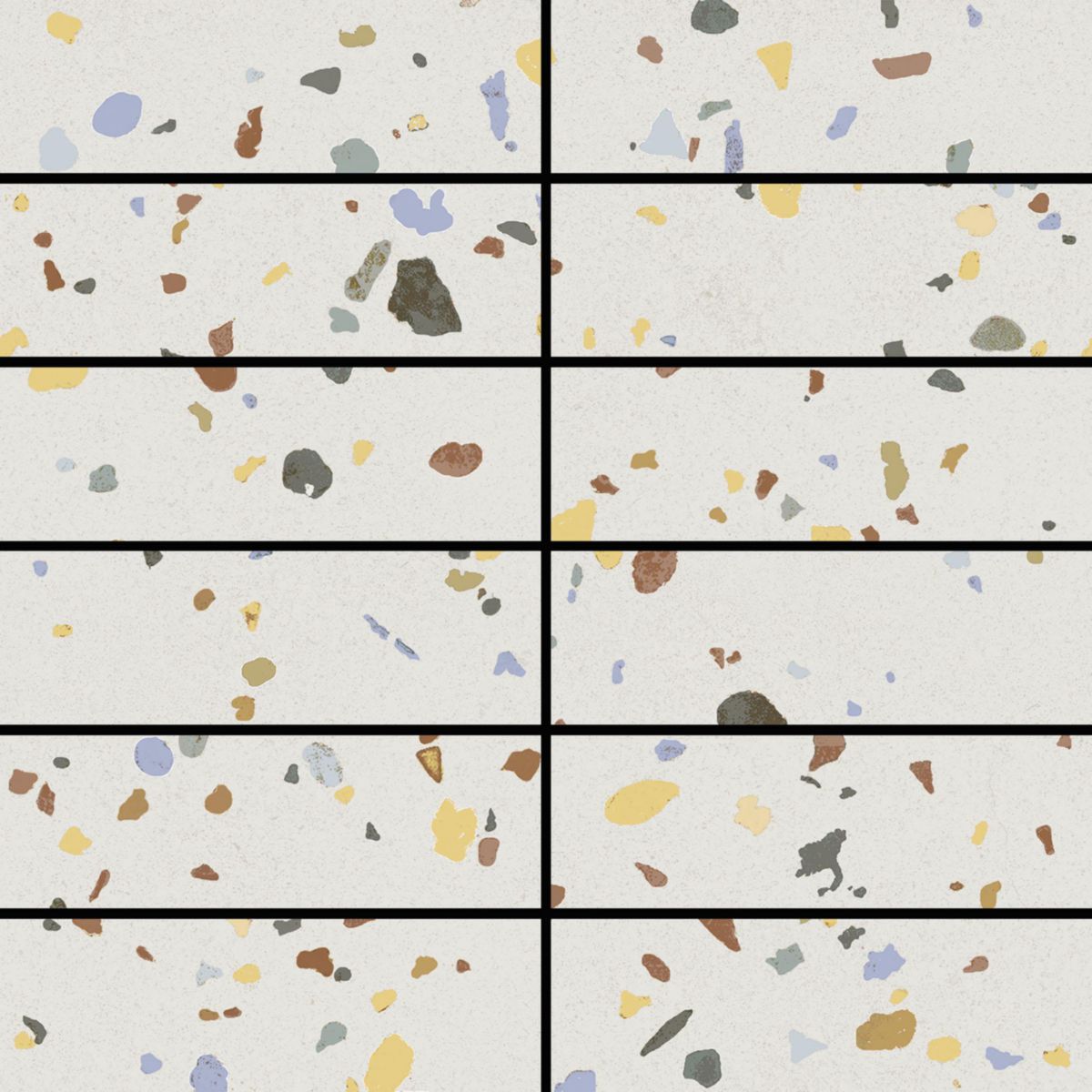 Mosaïque sol/mur grès cérame Dandy - terrazzo white naturel - tesselles 3,2x9,9 cm - trame 20x20 cm