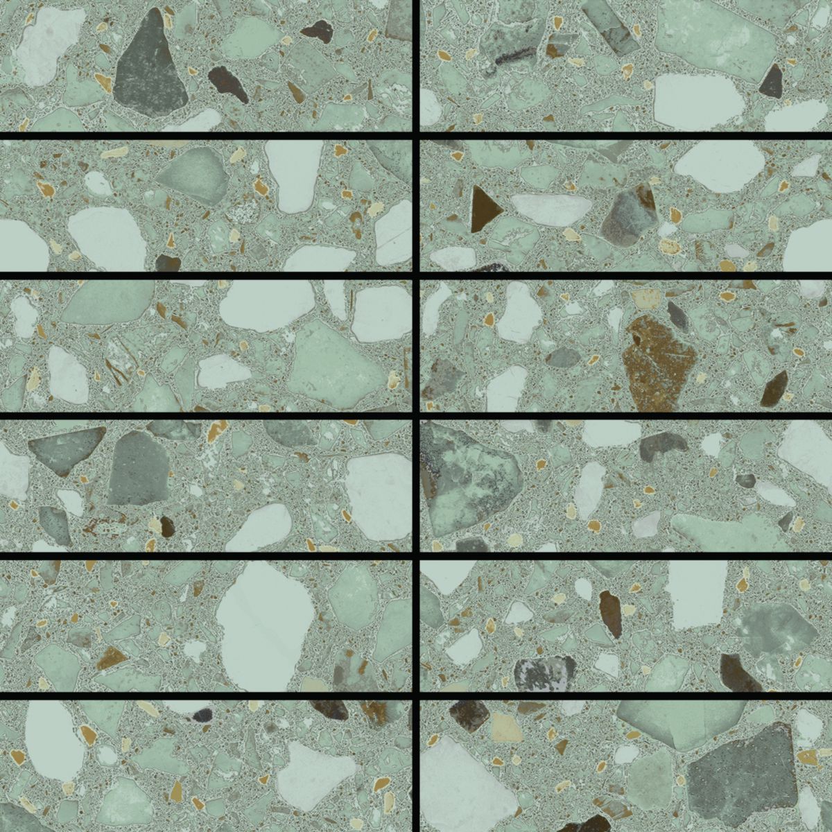 Mosaïque sol/mur grès cérame Dandy - terrazzo green naturel - tesselles 3,2x9,9 cm - trame 20x20 cm