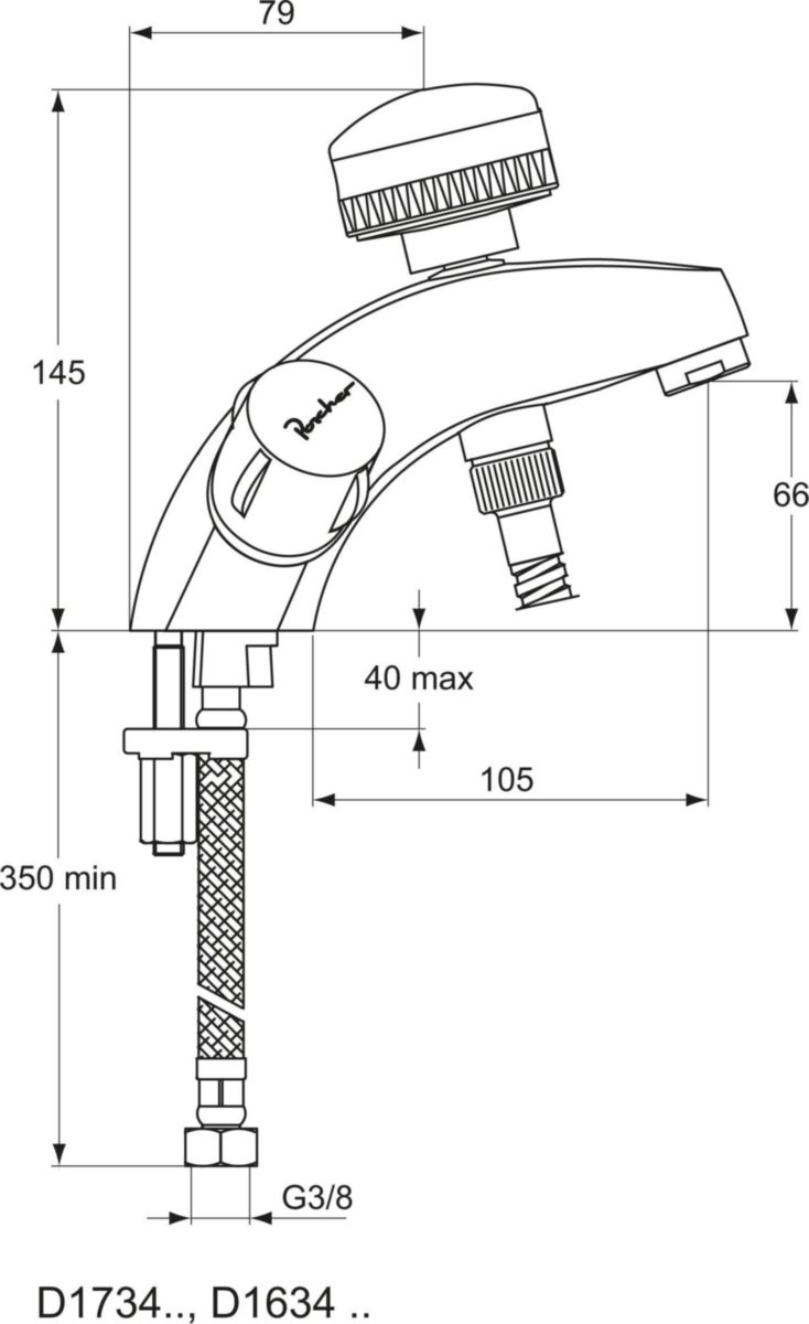 Mélangeur de bain-douche ULYSSE C monotrou avec bec fixe et ensemble douche 1 jet, têtes 15 x 21 à clapet guidé, chromé réf. D1634AA