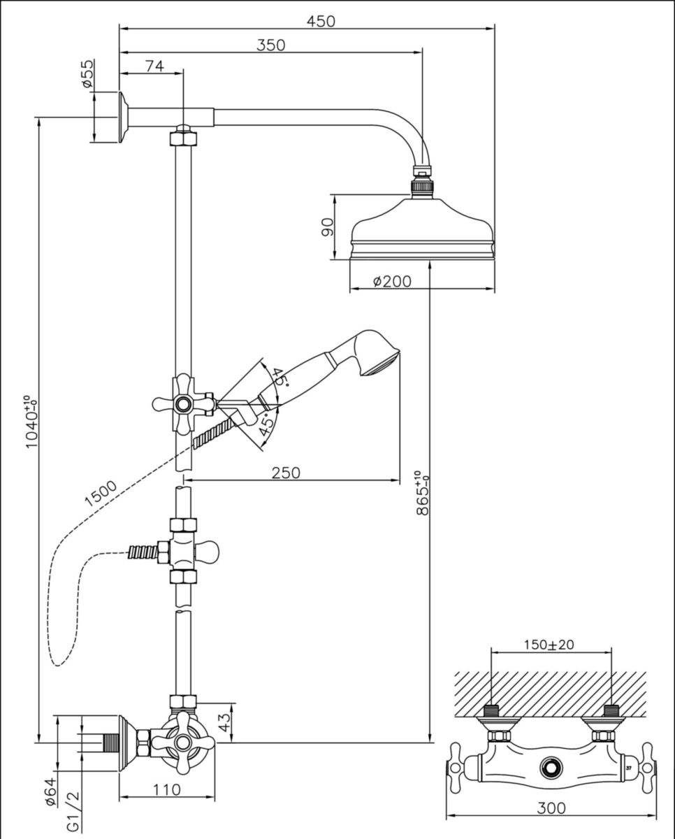 Colonne de douche Alterna ANTICA avec mitigeur thermostatique chromé