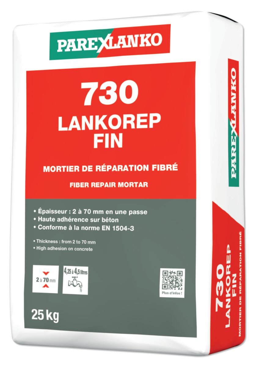 Mortier de réparation fibré 730 Lankorep Fin - sac de 25 kg