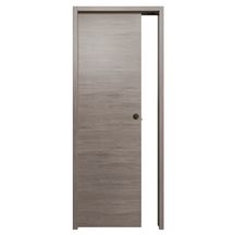 Porte seule BERING âme pleine acoustique mélaminée Gris galet usinage complet pour porte coulissante 204x73cm 40mm avec serrure et kit garniture ronde finition noire Emballée