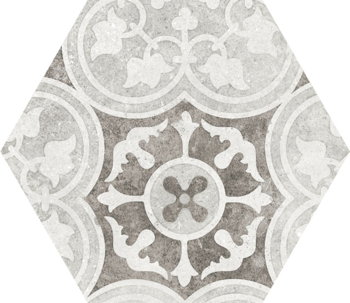 Carrelage sol/mur grès cérame émaillé Hexatile Cement - hexagone décor garden grey mat - 17,5x20 cm