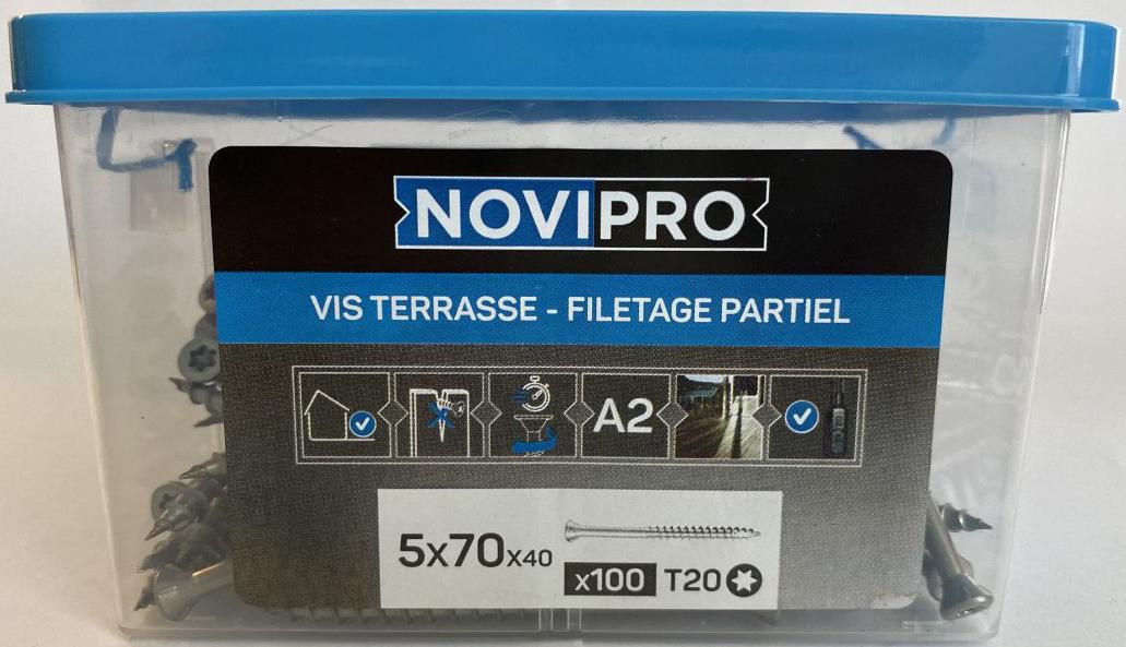 Vis terrasse bois tendre - filetage partiel - TF empreinte torx - Ø 5x70/40 mm - boîte de 100 pcs