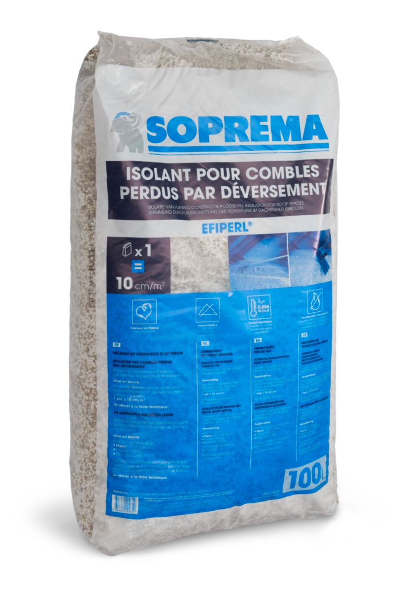 Isolant thermo-acoustique à épandre pour combles Efiperl sac de 100 l