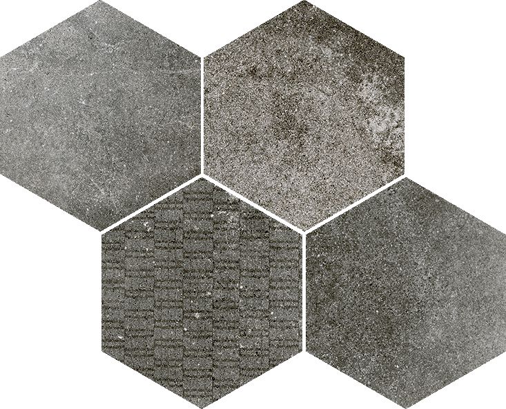 Mosaïque hexagonale Reden - grès cérame effet béton - dark grey - 30x37 cm - ép. 9,5 mm