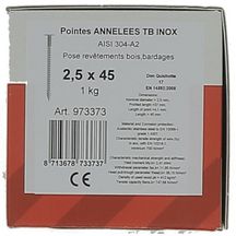 Pointe annelée inox AISI 304 - TB - Ø 2,5x45 mm - boîte de 1 kg