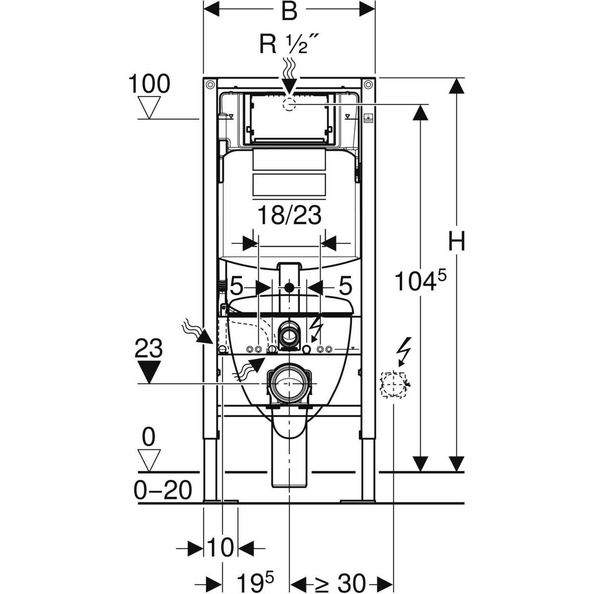 Bâti-pack : Geberit Duofix pour WC suspendu, 112 cm, avec réservoir à encastrer Sigma 12 cm, plaque de déclenchement Sigma20, WC suspendu Renova, semi-caréné Réf. 118.311.KJ.1