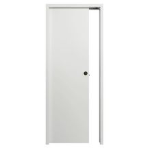 Porte seule BERING âme pleine acoustique mélaminée bois clair usinage complet pour porte coulissante 204x73cm 40mm avec serrure et kit garniture ronde finition inox Emballée