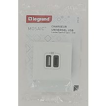 Double chargeur USB Type-A + Type-C Mosaic 3A - 2 modules - blanc. Legrand Réf 094428