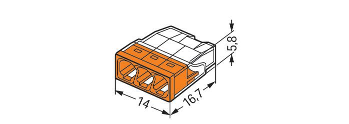 Borne de dérivation - 3 fils 0,5/2,5 mm² - orange - boîte de 100 pcs