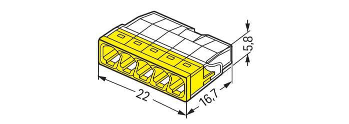 Borne de dérivation - 5 fils 0,5/2,5 mm² - jaune - boîte de 100 pcs