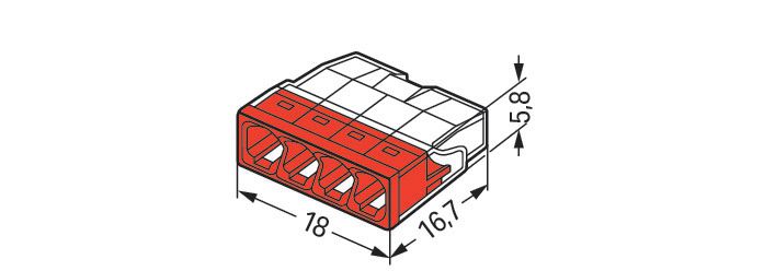 Borne de dérivation - 4 fils 0,5/2,5 mm2 - rouge - boîte de 100 pcs