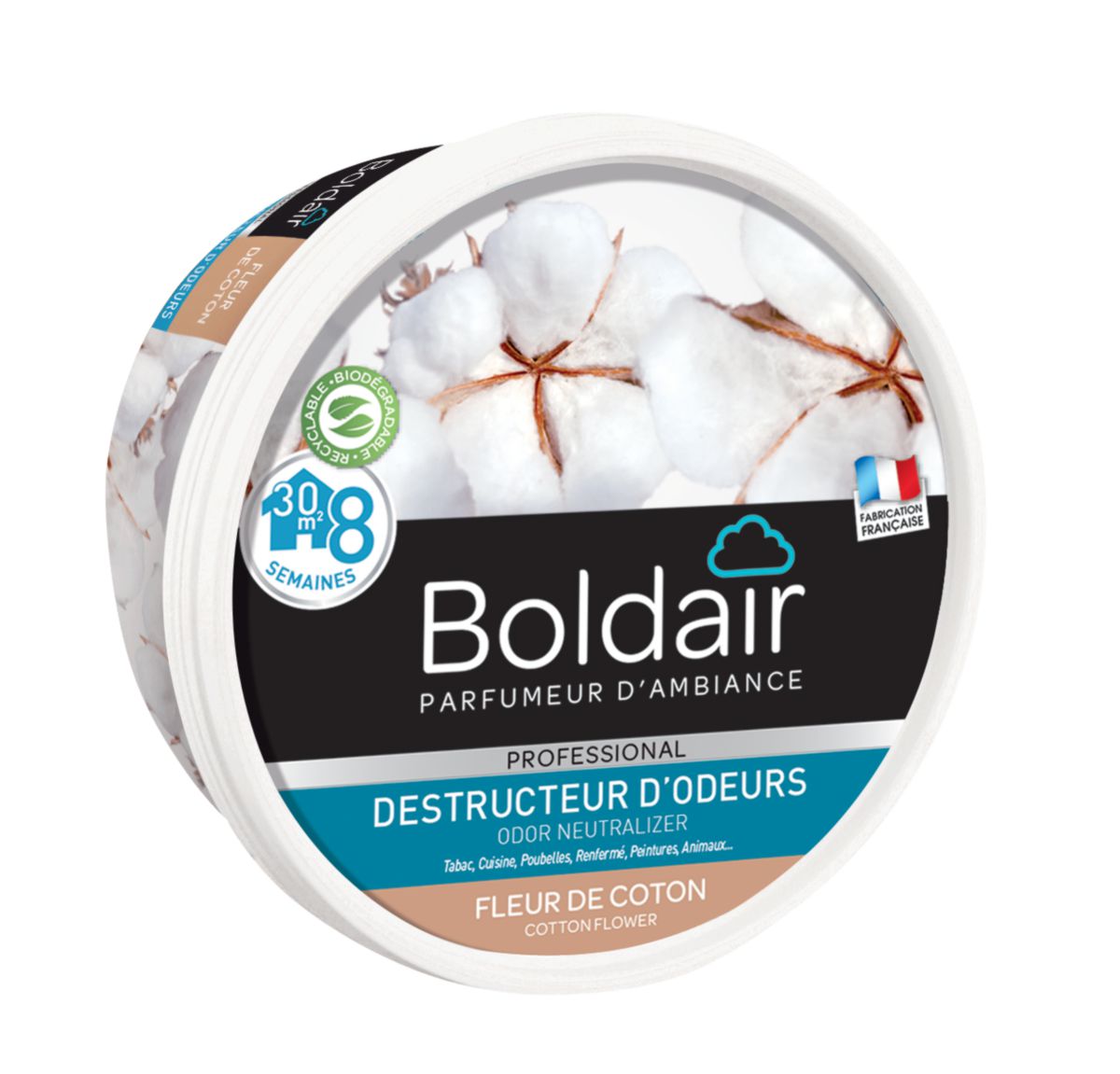 Gel destructeur d'odeurs Boldair - parfum fleur de coton - pot 300 g