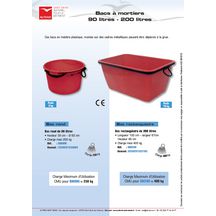 Bac à mortier rond 90 l - plastique rouge - H. 39 cm - Ø 63 cm - 6 kg