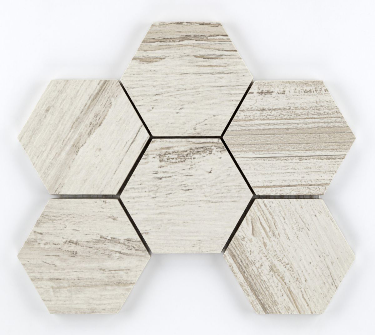 Mosaïque hexagonale céramique Beachhouse - light white exagon - tesselles 9,9 x 11,3 cm - trame 20x26,1 cm