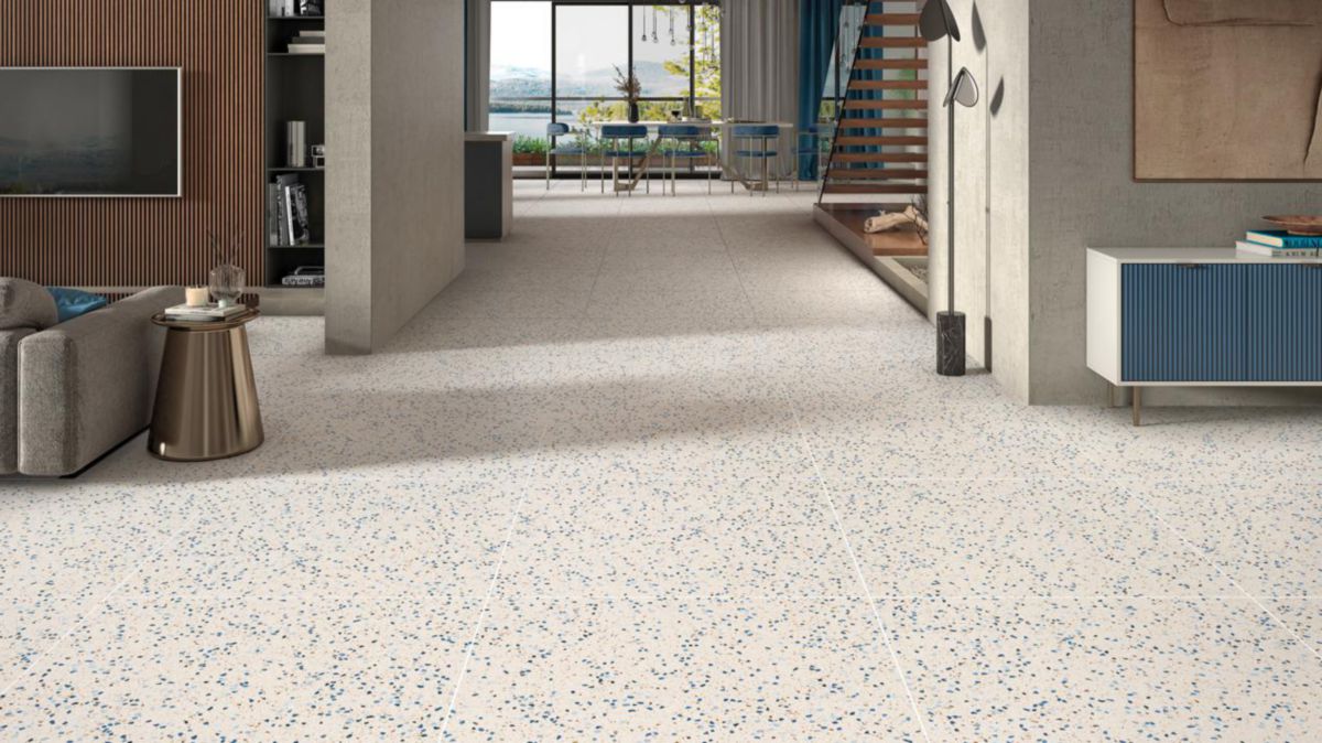 Plinthe Terrazzo - grès cérame rectifié - ton blue adouci - 7,5x89 cm - ép. 10,5 mm