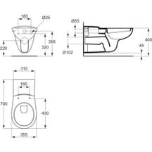 Cuvette WC MATURA indépendante suspendue avec sortie horizontale, blanc réf. P243001