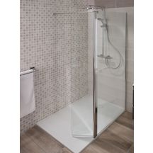 Paroi droite + mobile Alterna Concerto Walk 140 cm, hauteur 2m, verre trempé 6 mm, traité anticalcaire, profilé chromé largeur 1,6 cm. Livré avec bras recoupable 120 cm et raccord en T