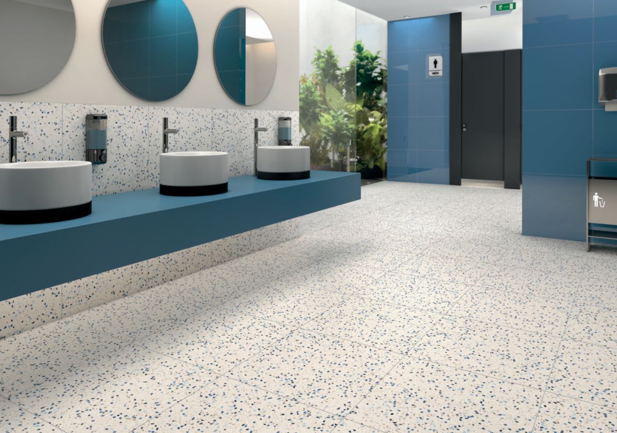 Carrelage sol intérieur grès cérame Terrazzo - blue mat - 59,7x59,7 cm