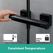 Colonne de douche Vernis Shape 240 1 jet EcoSmart avec mitigeur thermostatique Vernis noir mat Réf. 26429670