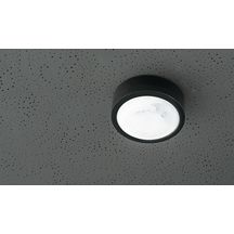 Détecteur de présence blanc 360°. IP 54. Contact renforcé 10 A. LED = max 400W. Montage en Fixation saillie plafond. Détection Diamètre 10 m à 2.5 m de haut. Réglage tempo 15 sec-30 min + impulsion. Réglage possible par télécommande. Réf. 1030062