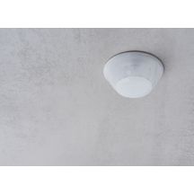 Détecteur de présence blanc, zone de détection rectangulaire 28 X 5 mètres spéciale couloir. Détection 70 m² à 2.5 m de haut. 1 contact lumière (max 400W LED). Tension 230V. Fonction auto ou semi auto. Fonction master/slave Réf. 1030072