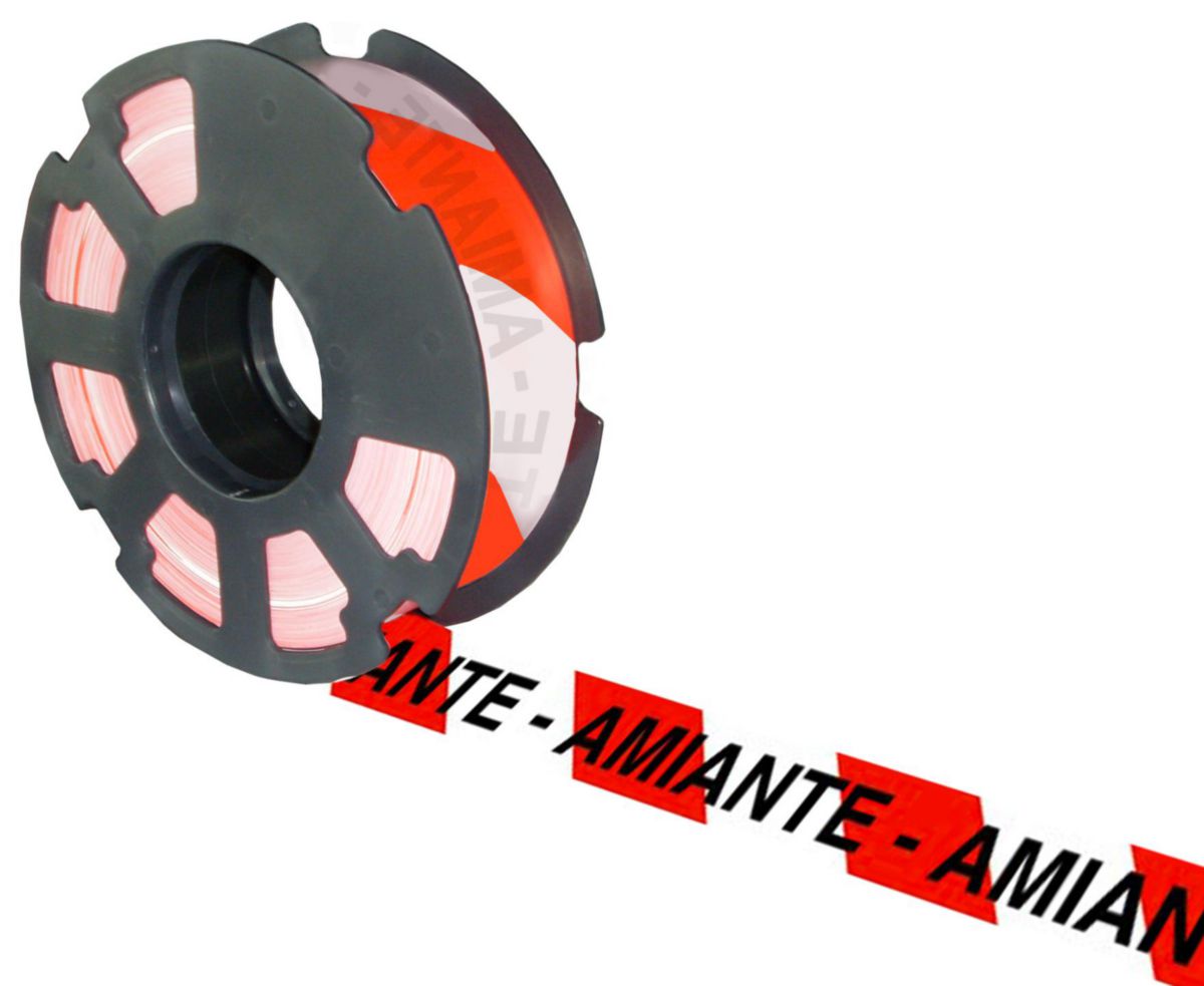 Ruban de signalisation "Amiante" - PE blanc/rouge - rouleau de 500 m x 75 mm