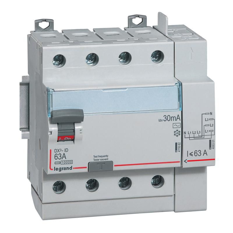 Interrupteur différentiel DX³-ID - type AC 30mA - vis/auto - 4P 400V~ - 63A - 5 modules