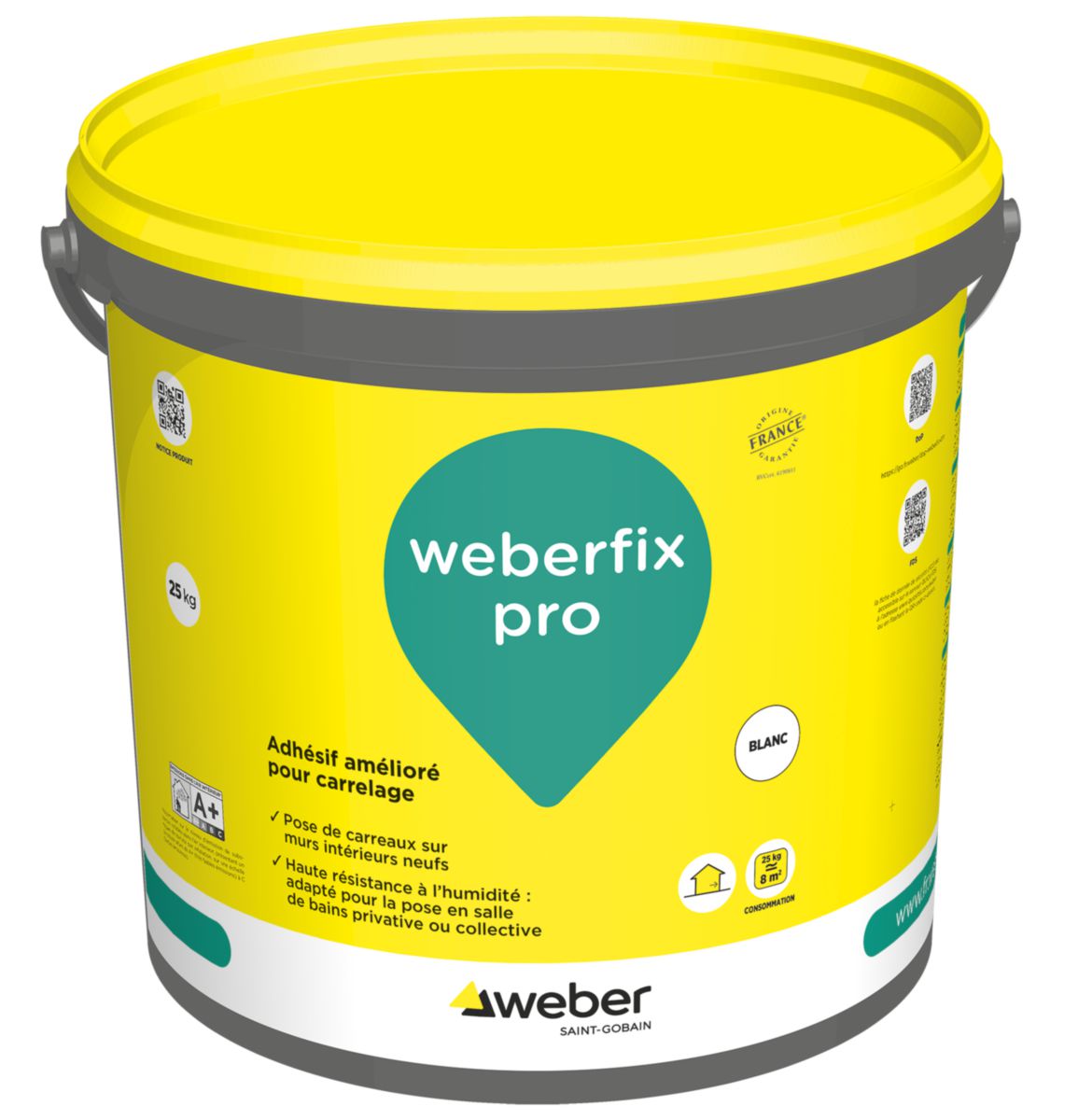 Colle carrelage weberfix pro pour supports neufs - seau de 25 kg