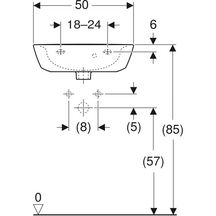 lave-mains geberit renova: b=50cm, t=40cm, trou de robinetterie=au centre, trop-plein=visible, blanc Réf. 500.376.01.1