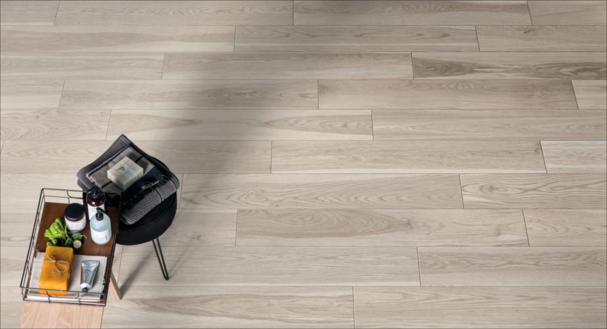 Carrelage extérieur effet parquet Treverkmore Out - grès cérame almond antidérapant - 20x120 cm