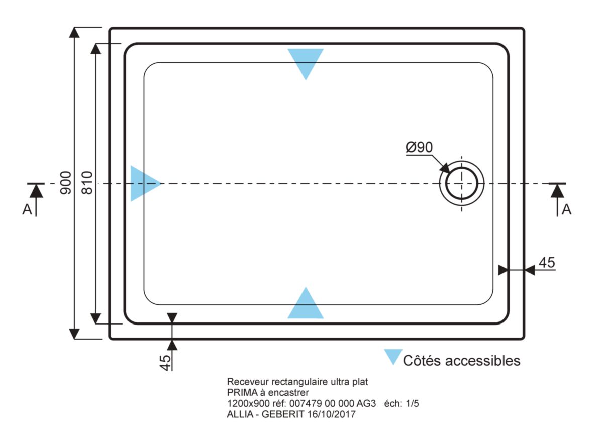 Receveur RENOVA AE 120 x 90 mm AGL blanc Réf 00747900000AG3