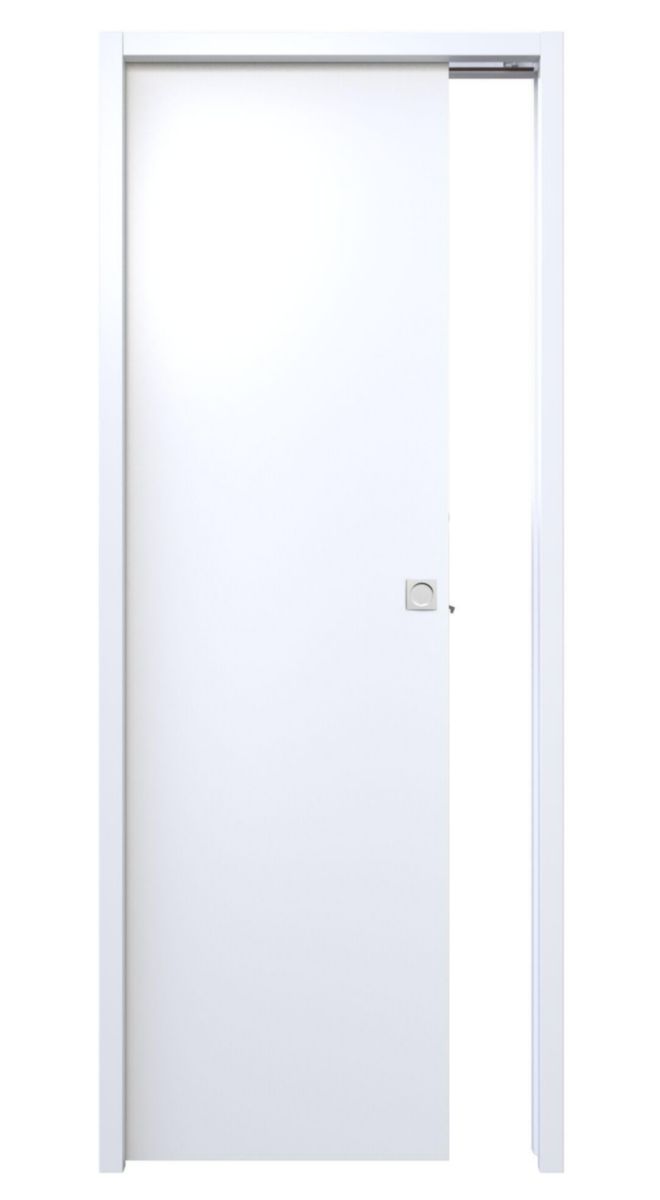 Porte seule BERING âme pleine isophonique 28 dB(a) mélaminée blanc usinage complet pour porte coulissante 204x93cm 40mm kit garniture carrée finition noire sans serrure - emballée