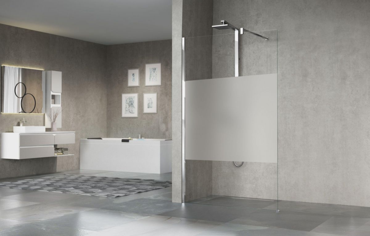 Paroi de douche GIADA H, 98 cm extensible jusqu'à 100 cm, fixe, réversible, en verre transparent et profilé silver Réf. GIADAH100-1B