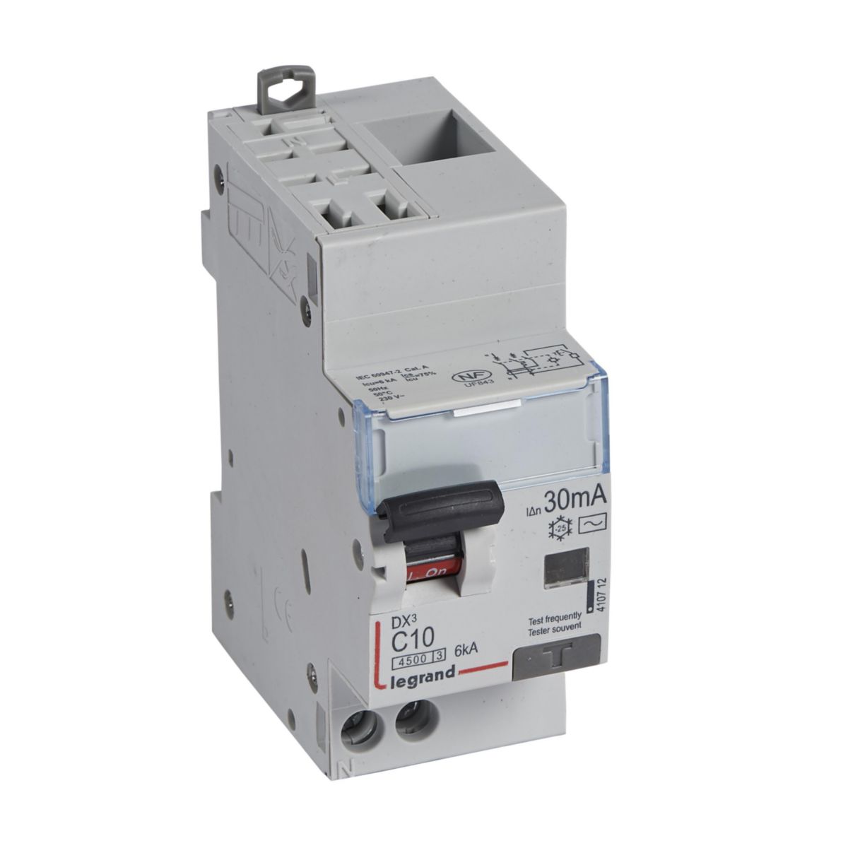 Disjoncteur différentiel DX³4500 6kA - type AC 30mA - auto/vis - 1P+N 230V~ - 10A courbe C - 2 modules