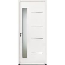 Porte d'entrée acier AKITA 20 215x90cm droit poussant - tapée de 140mm- finition Ral 9016 Blanc satiné -serrure à relevage 5 pts - poignée rosace ton argent