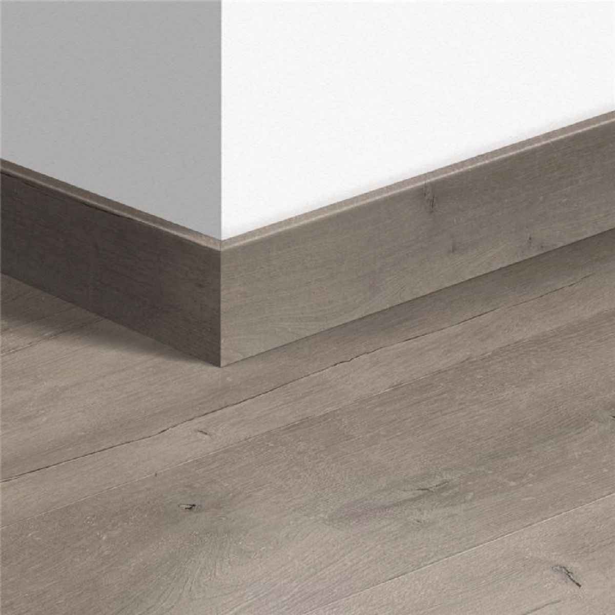 Plinthe parquet pour sol stratifié - bord droit - chêne patiné gris - 14x77x2400 mm