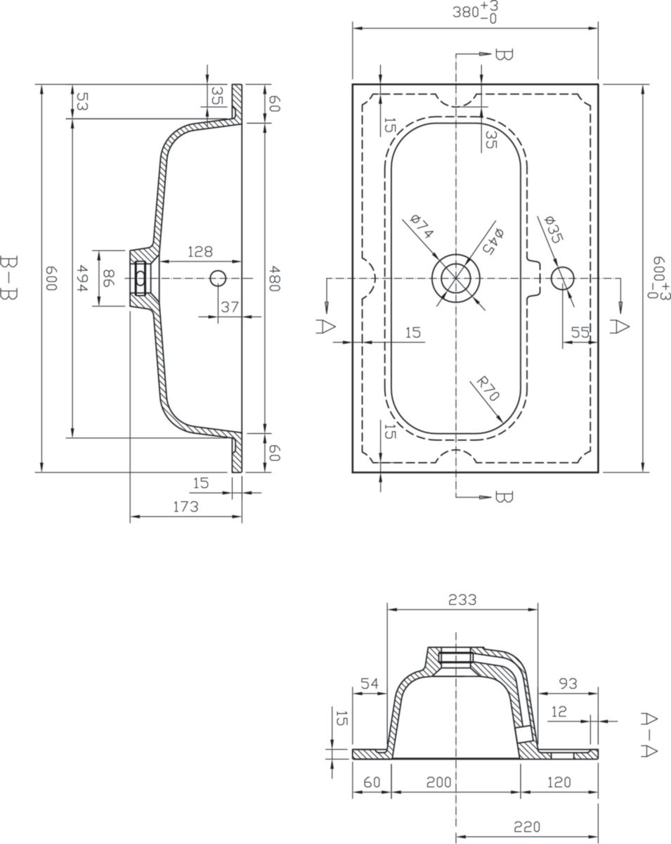 Plan vasque synthèse 60cm Alterna Plénitude vasque centrée Profondeur 38cm