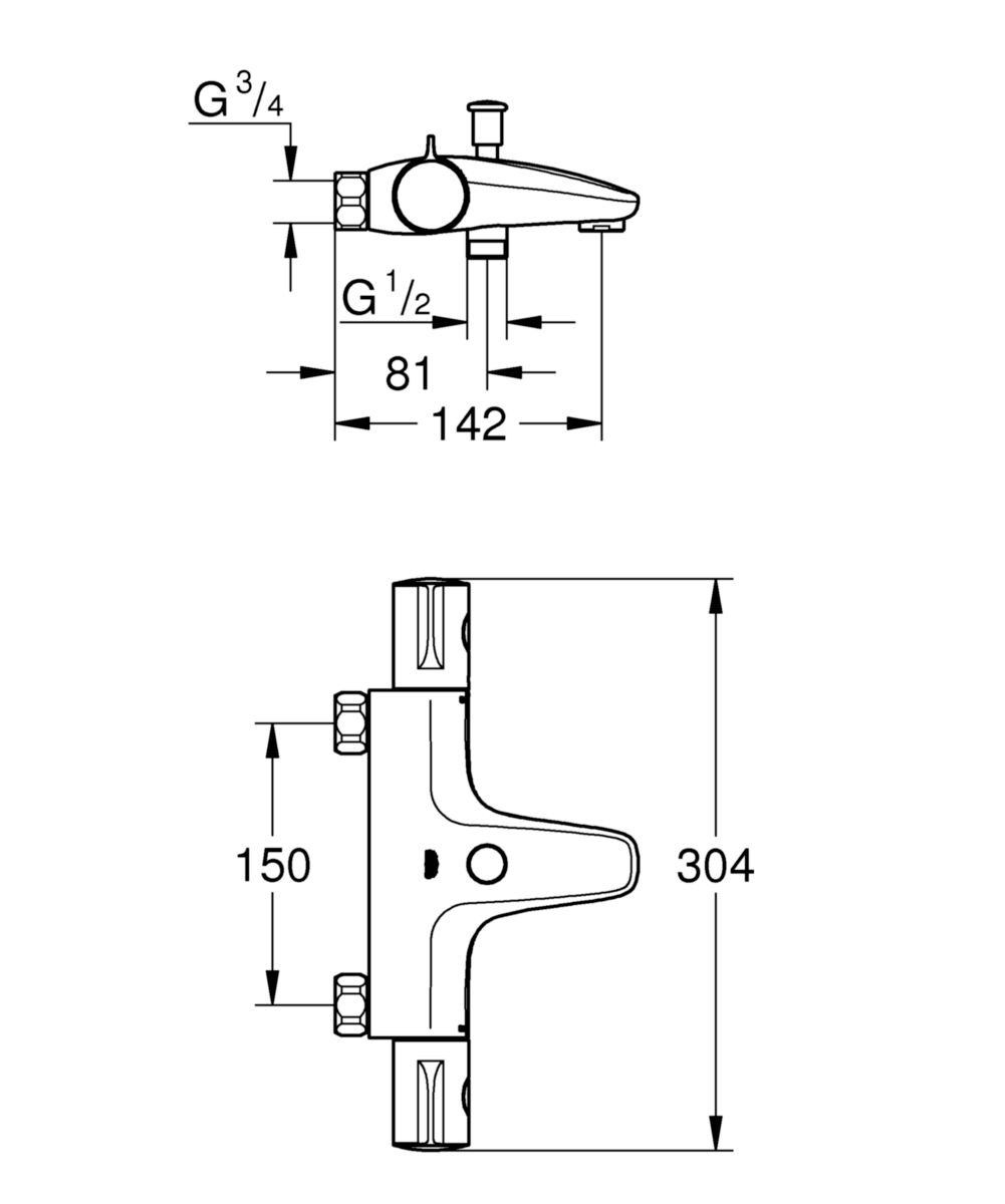 Mitigeur Thermostatique Bain/Douche Grohtherm 800 - 2 sorties - Monocommande sans raccords réf. 34568000