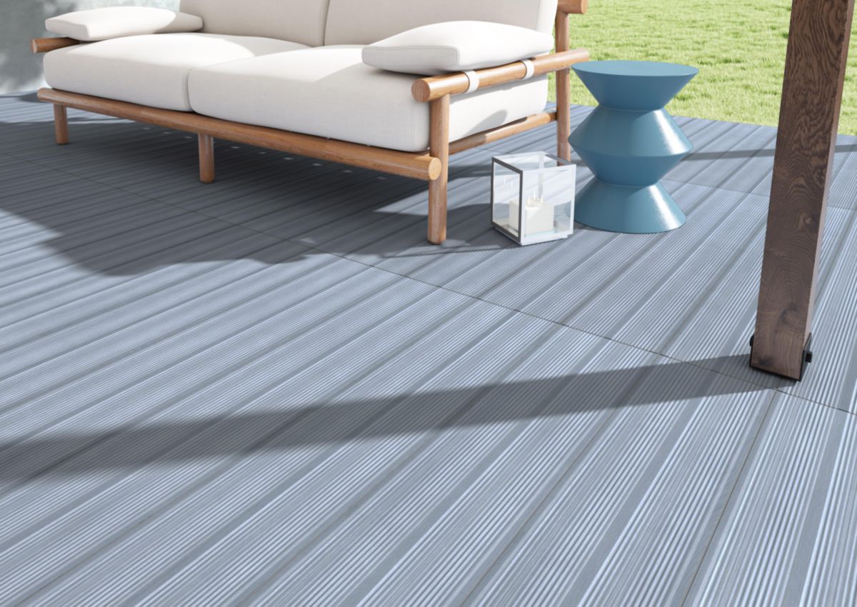 Carrelage sol extérieur Timber Deck - grès cérame émaillé - bleu eau antidérapant - 20x120 cm