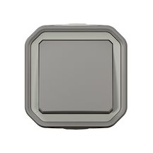 Poussoir simple NO étanche IP55 Plexo - 10A - avec boîtier - pose en saillie - gris