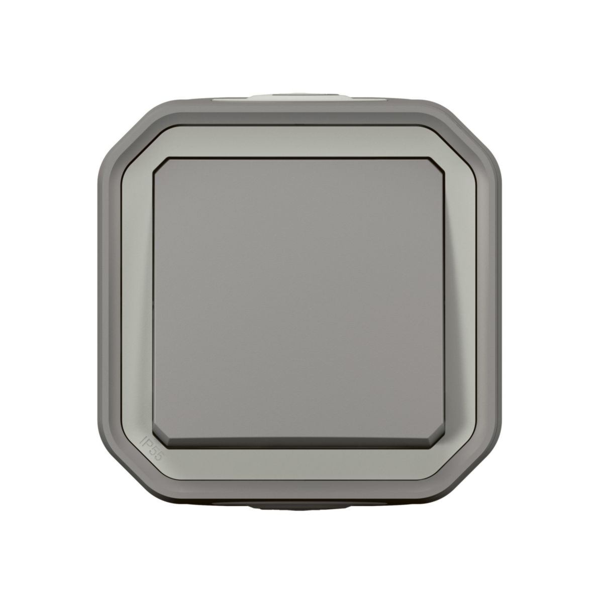 Poussoir simple NO étanche IP55 Plexo - 10A - avec boîtier - pose en saillie - gris