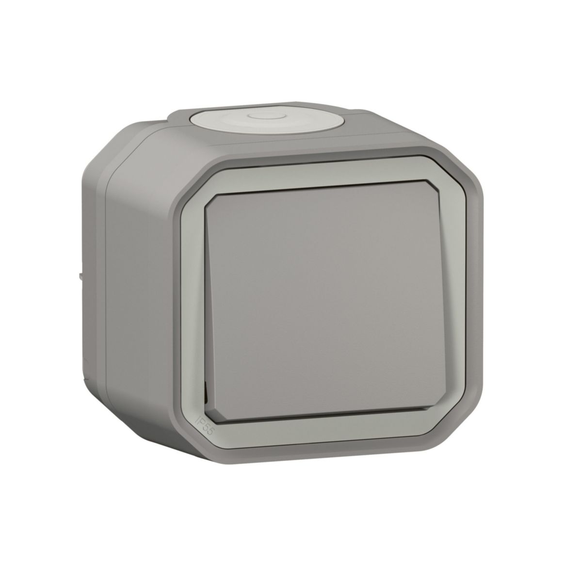 Poussoir simple NO étanche IP55 Plexo - 10A - avec boîtier - pose en saillie - gris