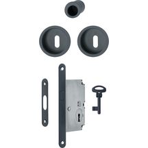 4920 - Set pour porte coulissante Kit3 F9714M noir mat clé L 50 mm avec gâche 33-40 mm Clé rabattable longueur 47,5 mm HOPPE-Logo Réf.12151786