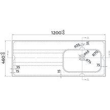 Plan vasque synthèse 120cm Alterna Plénitude vasque à droite Profondeur 46cm