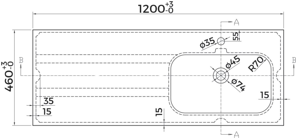 Plan vasque synthèse 120cm Alterna Plénitude vasque à droite Profondeur 46cm