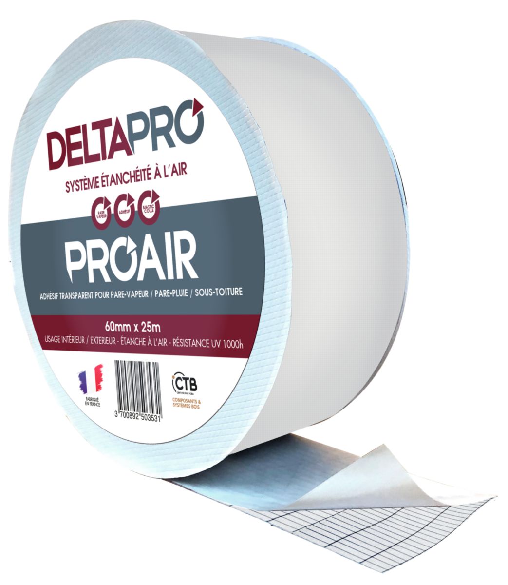 Deltapro - Adhésif transparent d'étanchéité à l'air PROAIR - Rouleau 60mmx25m