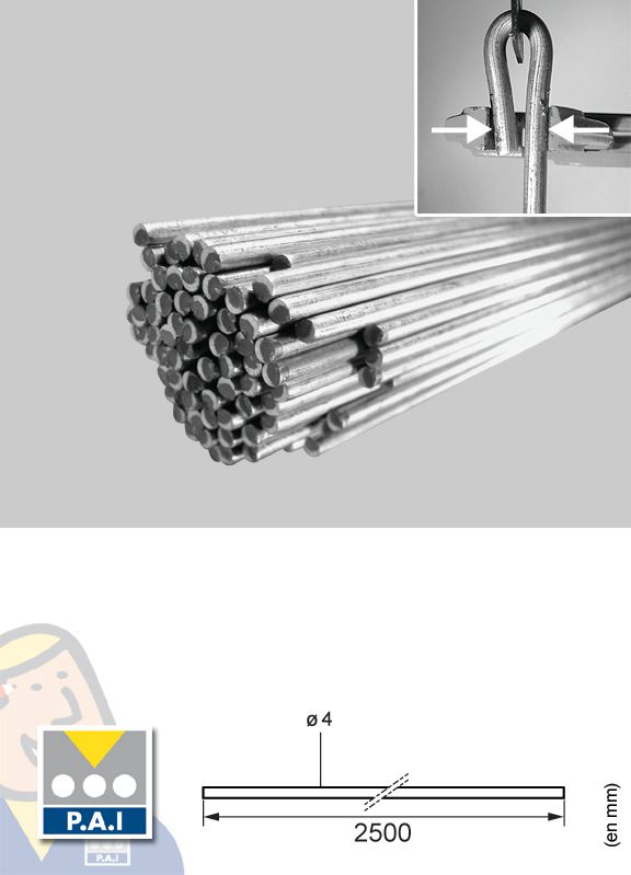 Tige lisse inox pour plafond suspendu - Ø 4 mm - L. 2500 mm